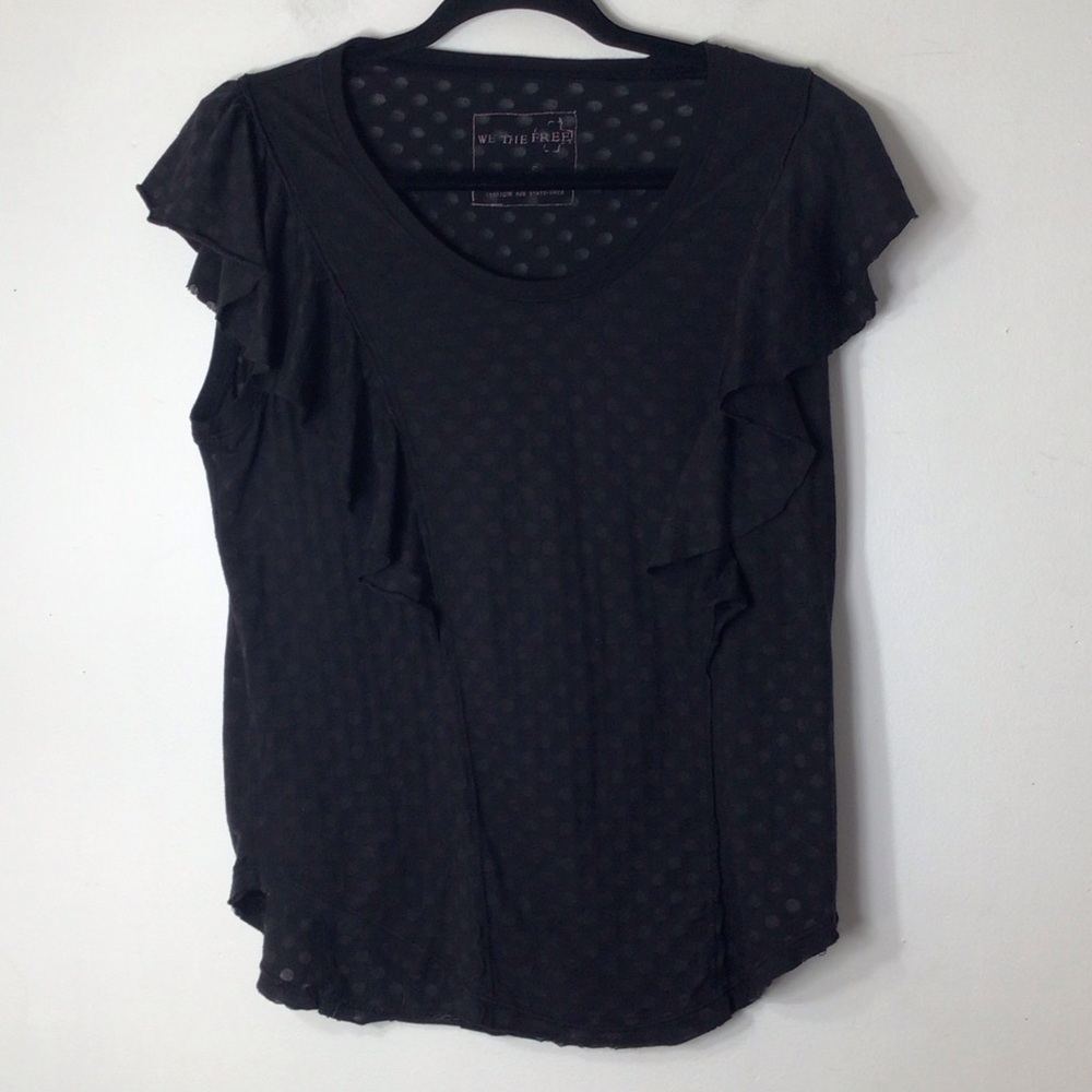 We the Free People top women black ruffle feminine modest short sleeve